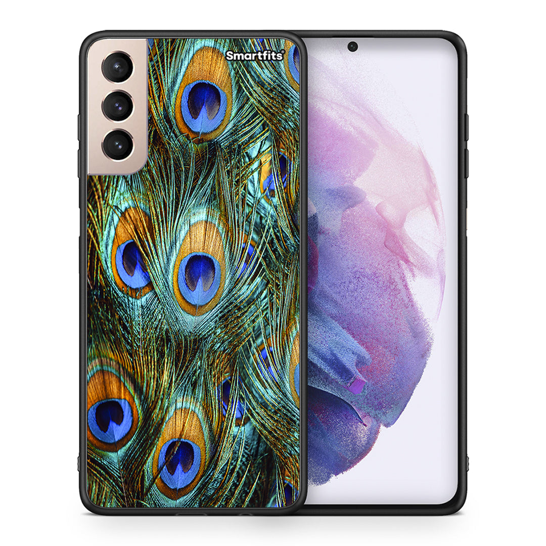 Θήκη Samsung S21+ Real Peacock Feathers από τη Smartfits με σχέδιο στο πίσω μέρος και μαύρο περίβλημα | Samsung S21+ Real Peacock Feathers case with colorful back and black bezels