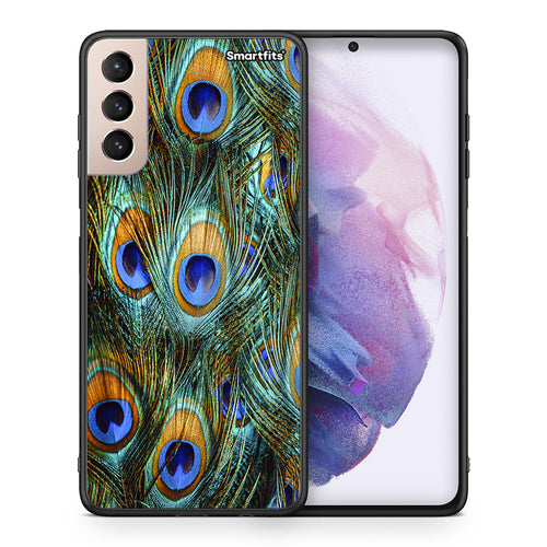 Θήκη Samsung S21+ Real Peacock Feathers από τη Smartfits με σχέδιο στο πίσω μέρος και μαύρο περίβλημα | Samsung S21+ Real Peacock Feathers case with colorful back and black bezels