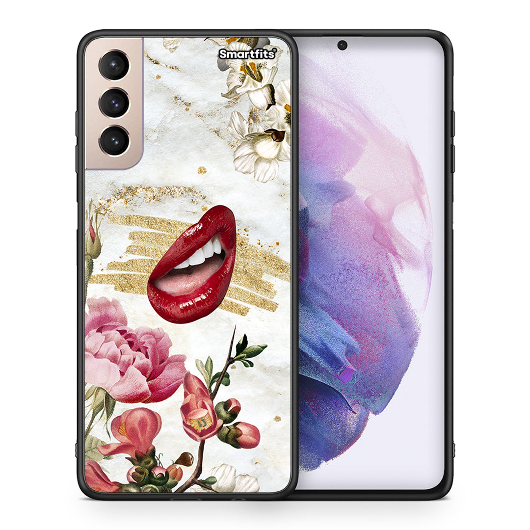 Θήκη Samsung S21+ Red Lips από τη Smartfits με σχέδιο στο πίσω μέρος και μαύρο περίβλημα | Samsung S21+ Red Lips case with colorful back and black bezels