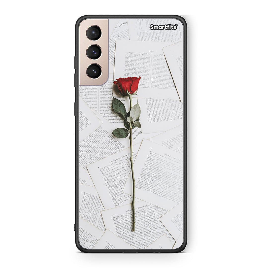 Samsung S21+ Red Rose θήκη από τη Smartfits με σχέδιο στο πίσω μέρος και μαύρο περίβλημα | Smartphone case with colorful back and black bezels by Smartfits