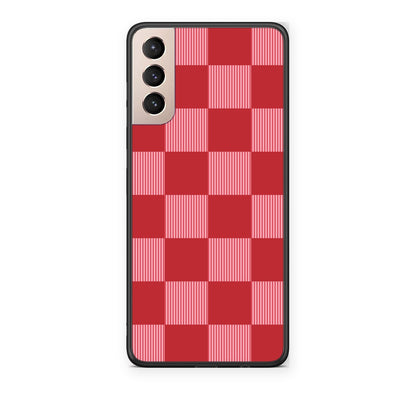 Θήκη Samsung Galaxy S21+ Red and Pink Striped Checks από τη Smartfits με σχέδιο στο πίσω μέρος και μαύρο περίβλημα | Samsung Galaxy S21+ Red and Pink Striped Checks case with colorful back and black bezels