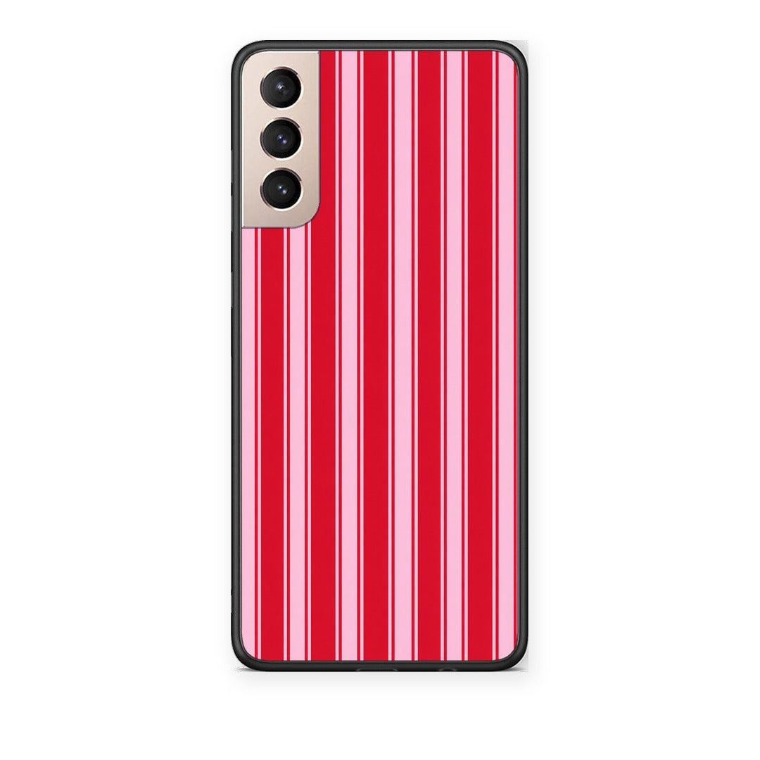 Θήκη Samsung Galaxy S21+ Red and Pink Vertical Pinstripes από τη Smartfits με σχέδιο στο πίσω μέρος και μαύρο περίβλημα | Samsung Galaxy S21+ Red and Pink Vertical Pinstripes case with colorful back and black bezels