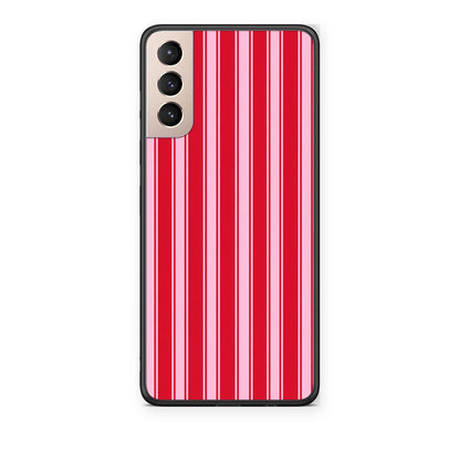 Θήκη Samsung Galaxy S21+ Red and Pink Vertical Pinstripes από τη Smartfits με σχέδιο στο πίσω μέρος και μαύρο περίβλημα | Samsung Galaxy S21+ Red and Pink Vertical Pinstripes case with colorful back and black bezels