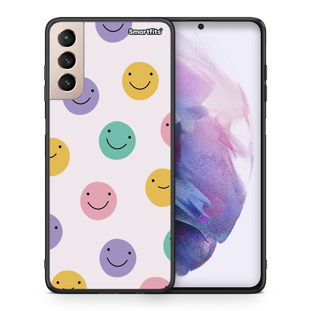 Θήκη Samsung S21+ Smiley Faces από τη Smartfits με σχέδιο στο πίσω μέρος και μαύρο περίβλημα | Samsung S21+ Smiley Faces case with colorful back and black bezels