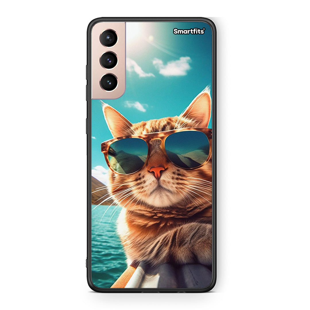 Samsung S21+ Summer Cat θήκη από τη Smartfits με σχέδιο στο πίσω μέρος και μαύρο περίβλημα | Smartphone case with colorful back and black bezels by Smartfits