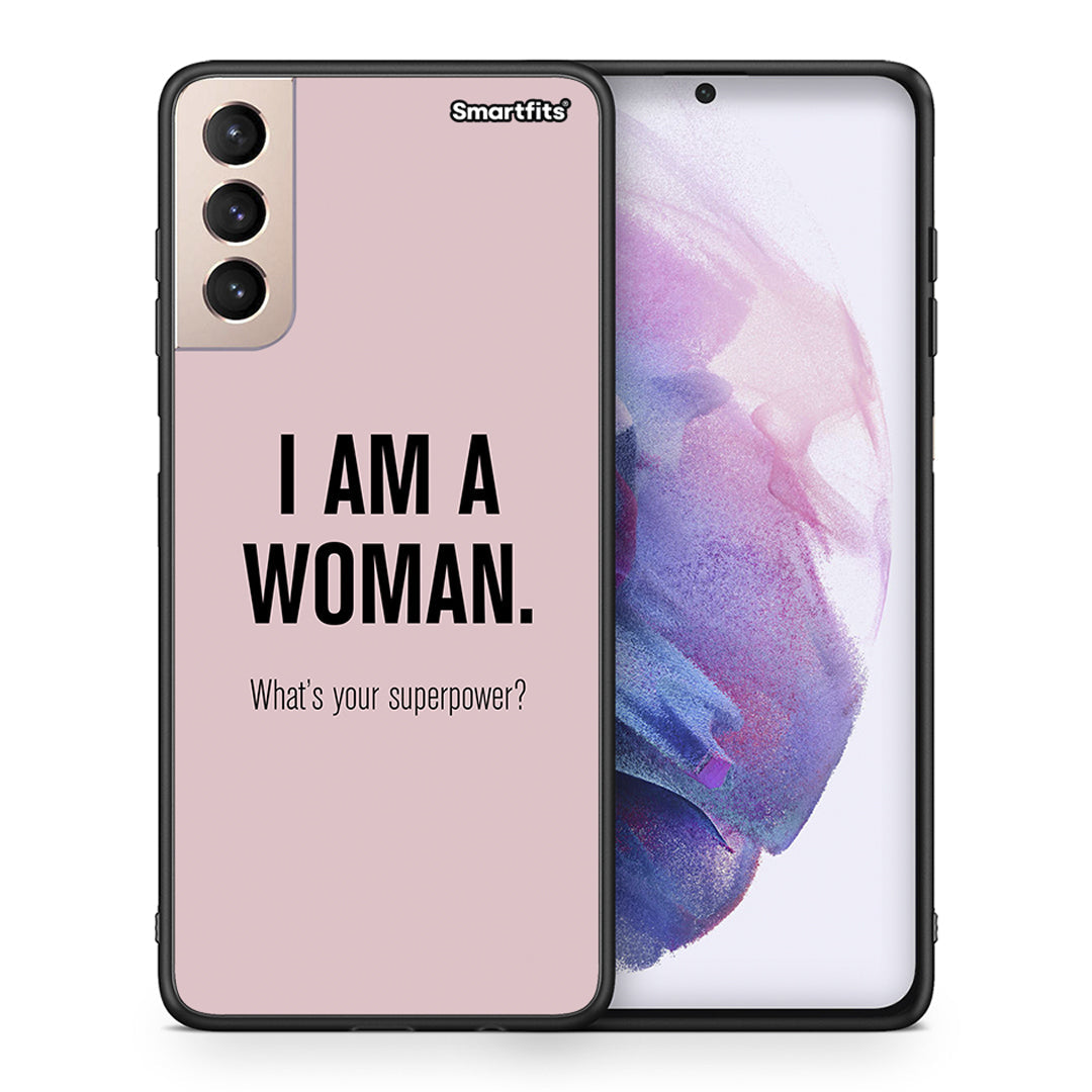 Θήκη Samsung S21+ Superpower Woman από τη Smartfits με σχέδιο στο πίσω μέρος και μαύρο περίβλημα | Samsung S21+ Superpower Woman case with colorful back and black bezels