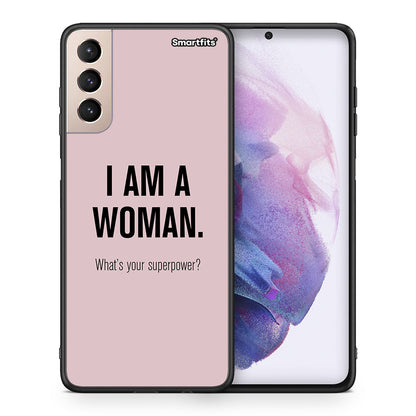 Θήκη Samsung S21+ Superpower Woman από τη Smartfits με σχέδιο στο πίσω μέρος και μαύρο περίβλημα | Samsung S21+ Superpower Woman case with colorful back and black bezels
