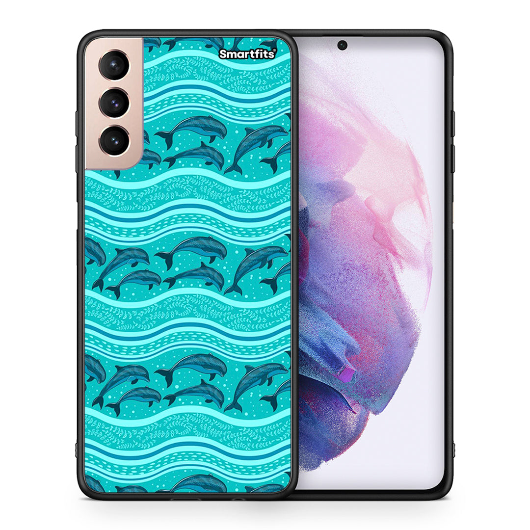 Θήκη Samsung S21+ Swimming Dolphins από τη Smartfits με σχέδιο στο πίσω μέρος και μαύρο περίβλημα | Samsung S21+ Swimming Dolphins case with colorful back and black bezels