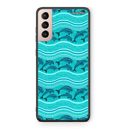 Samsung S21+ Swimming Dolphins θήκη από τη Smartfits με σχέδιο στο πίσω μέρος και μαύρο περίβλημα | Smartphone case with colorful back and black bezels by Smartfits