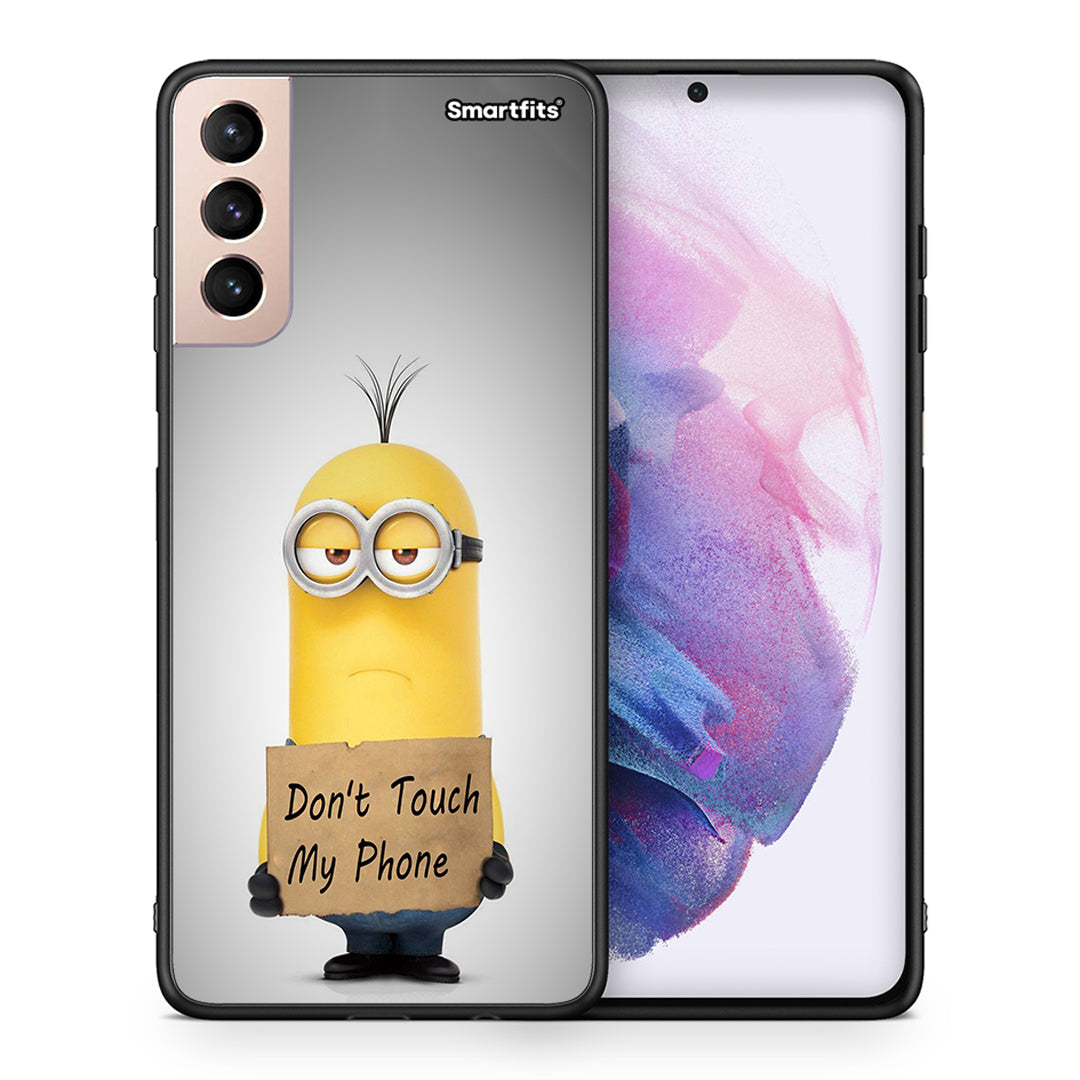 Θήκη Samsung S21+ Minion Text από τη Smartfits με σχέδιο στο πίσω μέρος και μαύρο περίβλημα | Samsung S21+ Minion Text case with colorful back and black bezels