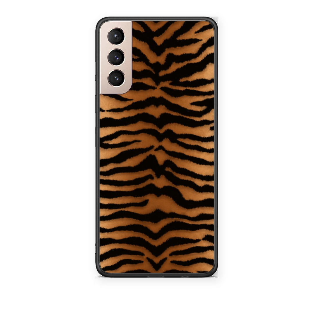 Θήκη Samsung Galaxy S21+ Tiger Print Orange and Black από τη Smartfits με σχέδιο στο πίσω μέρος και μαύρο περίβλημα | Samsung Galaxy S21+ Tiger Print Orange and Black case with colorful back and black bezels