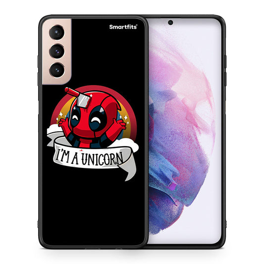 Θήκη Samsung S21+ Unicorn Deadpool από τη Smartfits με σχέδιο στο πίσω μέρος και μαύρο περίβλημα | Samsung S21+ Unicorn Deadpool case with colorful back and black bezels