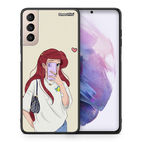 Θήκη Samsung S21+ Walking Mermaid από τη Smartfits με σχέδιο στο πίσω μέρος και μαύρο περίβλημα | Samsung S21+ Walking Mermaid case with colorful back and black bezels
