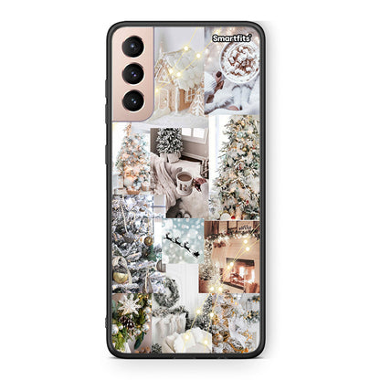 Samsung S21+ White Christmas θήκη από τη Smartfits με σχέδιο στο πίσω μέρος και μαύρο περίβλημα | Smartphone case with colorful back and black bezels by Smartfits