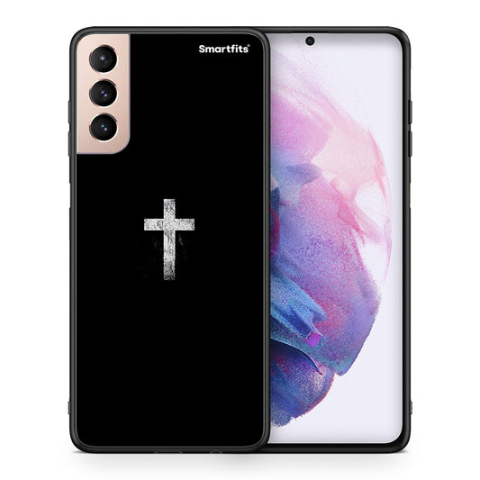Θήκη Samsung S21+ White Cross από τη Smartfits με σχέδιο στο πίσω μέρος και μαύρο περίβλημα | Samsung S21+ White Cross case with colorful back and black bezels
