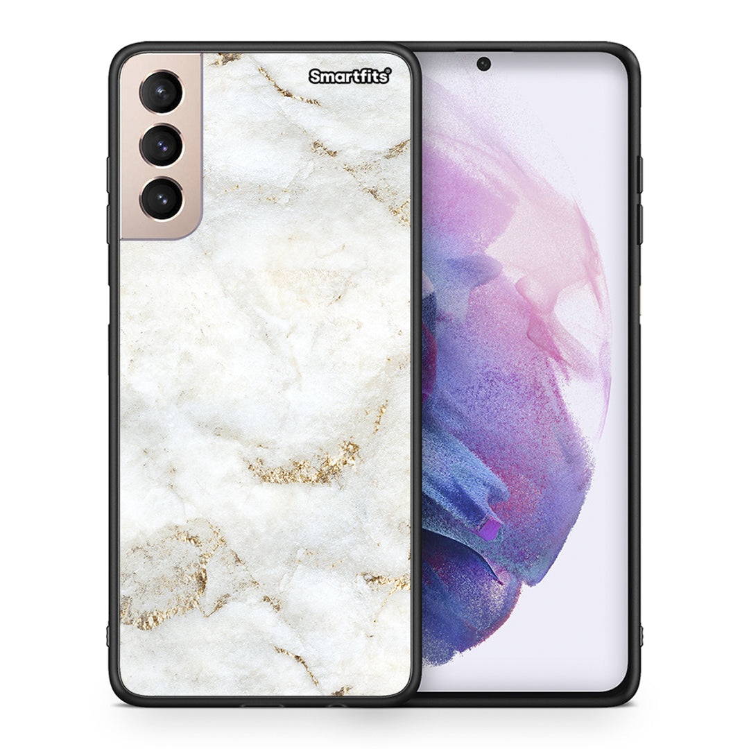 Θήκη Samsung S21+ White Gold Marble από τη Smartfits με σχέδιο στο πίσω μέρος και μαύρο περίβλημα | Samsung S21+ White Gold Marble case with colorful back and black bezels