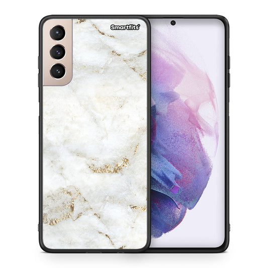 Θήκη Samsung S21+ White Gold Marble από τη Smartfits με σχέδιο στο πίσω μέρος και μαύρο περίβλημα | Samsung S21+ White Gold Marble case with colorful back and black bezels