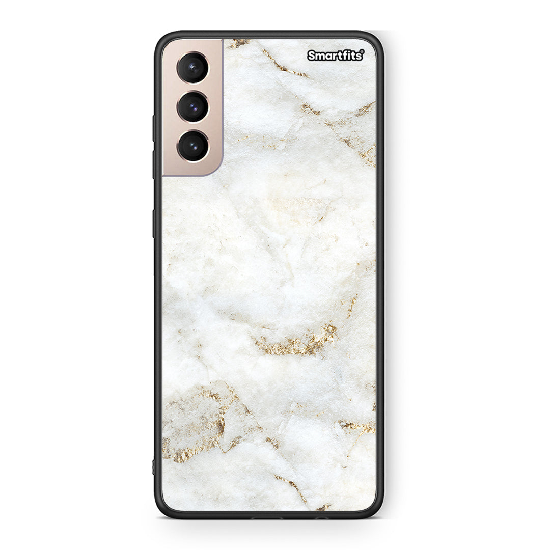 Samsung S21+ White Gold Marble θήκη από τη Smartfits με σχέδιο στο πίσω μέρος και μαύρο περίβλημα | Smartphone case with colorful back and black bezels by Smartfits
