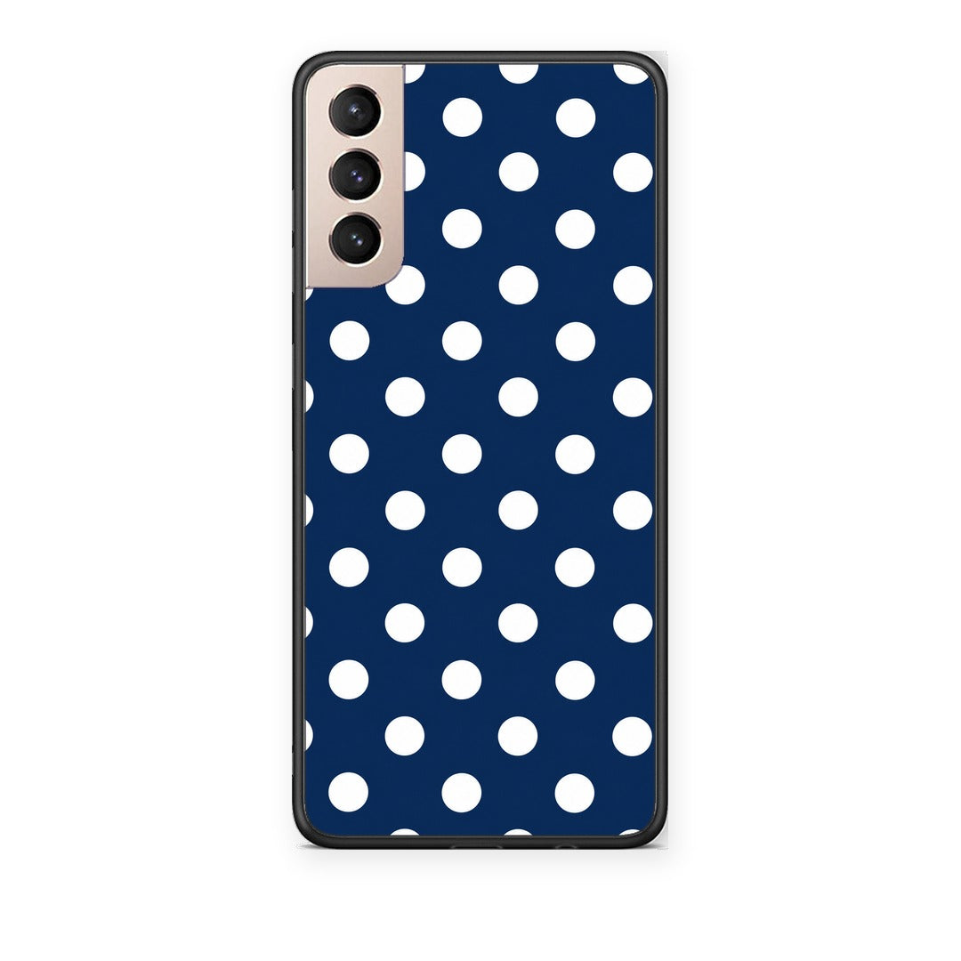 Θήκη Samsung Galaxy S21+ White Large Polka Dots on Navy από τη Smartfits με σχέδιο στο πίσω μέρος και μαύρο περίβλημα | Samsung Galaxy S21+ White Large Polka Dots on Navy case with colorful back and black bezels
