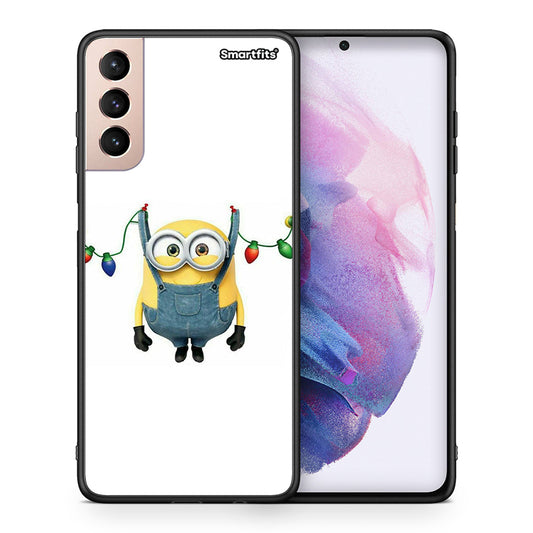 Θήκη Samsung S21+ Xmas Minion Lights από τη Smartfits με σχέδιο στο πίσω μέρος και μαύρο περίβλημα | Samsung S21+ Xmas Minion Lights case with colorful back and black bezels