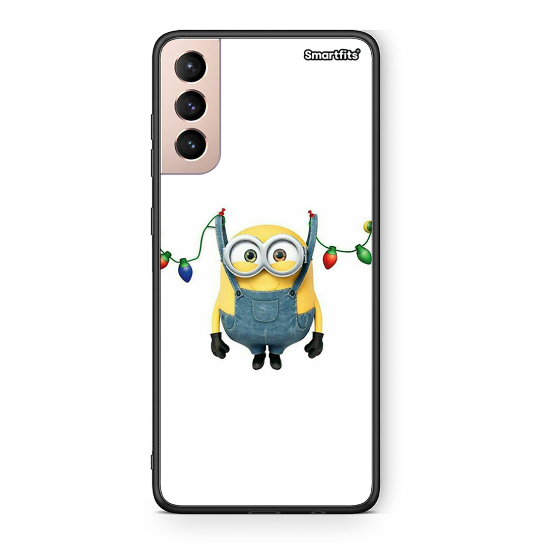 Samsung S21+ Xmas Minion Lights θήκη από τη Smartfits με σχέδιο στο πίσω μέρος και μαύρο περίβλημα | Smartphone case with colorful back and black bezels by Smartfits
