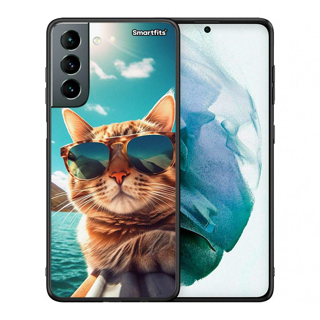 Θήκη Samsung S21 Summer Cat από τη Smartfits με σχέδιο στο πίσω μέρος και μαύρο περίβλημα | Samsung S21 Summer Cat case with colorful back and black bezels