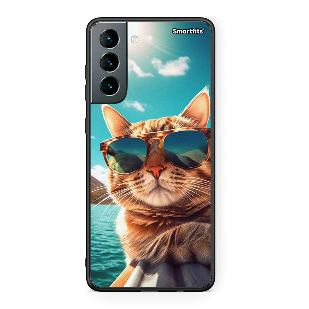 Samsung S21 Summer Cat θήκη από τη Smartfits με σχέδιο στο πίσω μέρος και μαύρο περίβλημα | Smartphone case with colorful back and black bezels by Smartfits
