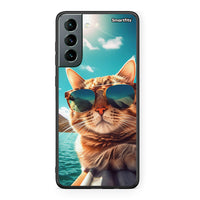 Thumbnail for Samsung S21 Summer Cat θήκη από τη Smartfits με σχέδιο στο πίσω μέρος και μαύρο περίβλημα | Smartphone case with colorful back and black bezels by Smartfits