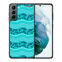 Thumbnail for Θήκη Samsung S21 Swimming Dolphins από τη Smartfits με σχέδιο στο πίσω μέρος και μαύρο περίβλημα | Samsung S21 Swimming Dolphins case with colorful back and black bezels