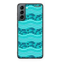 Thumbnail for Samsung S21 Swimming Dolphins θήκη από τη Smartfits με σχέδιο στο πίσω μέρος και μαύρο περίβλημα | Smartphone case with colorful back and black bezels by Smartfits