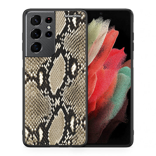 Θήκη Samsung S21 Ultra Fashion Snake Animal από τη Smartfits με σχέδιο στο πίσω μέρος και μαύρο περίβλημα | Samsung S21 Ultra Fashion Snake Animal case with colorful back and black bezels