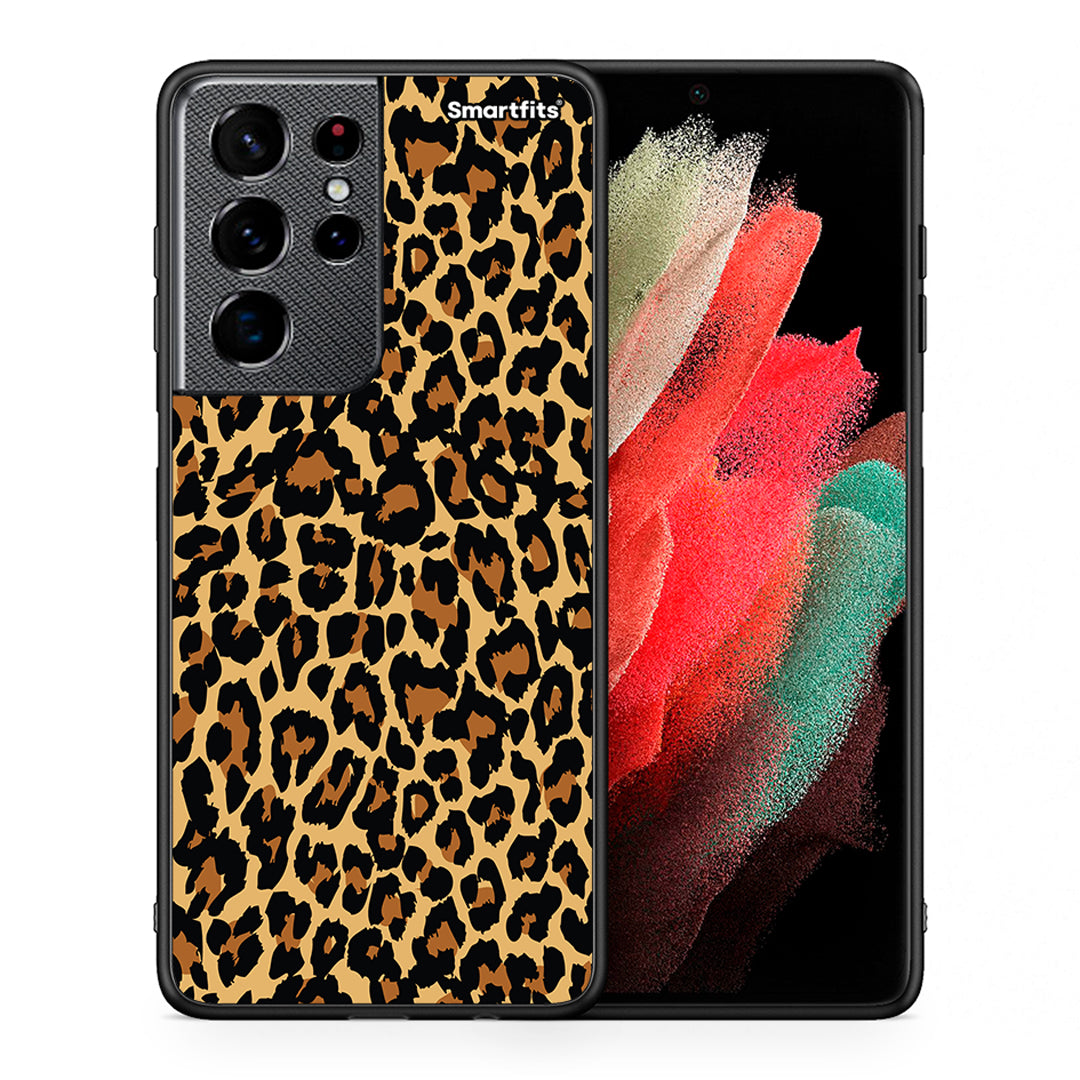 Θήκη Samsung S21 Ultra Leopard Animal από τη Smartfits με σχέδιο στο πίσω μέρος και μαύρο περίβλημα | Samsung S21 Ultra Leopard Animal case with colorful back and black bezels