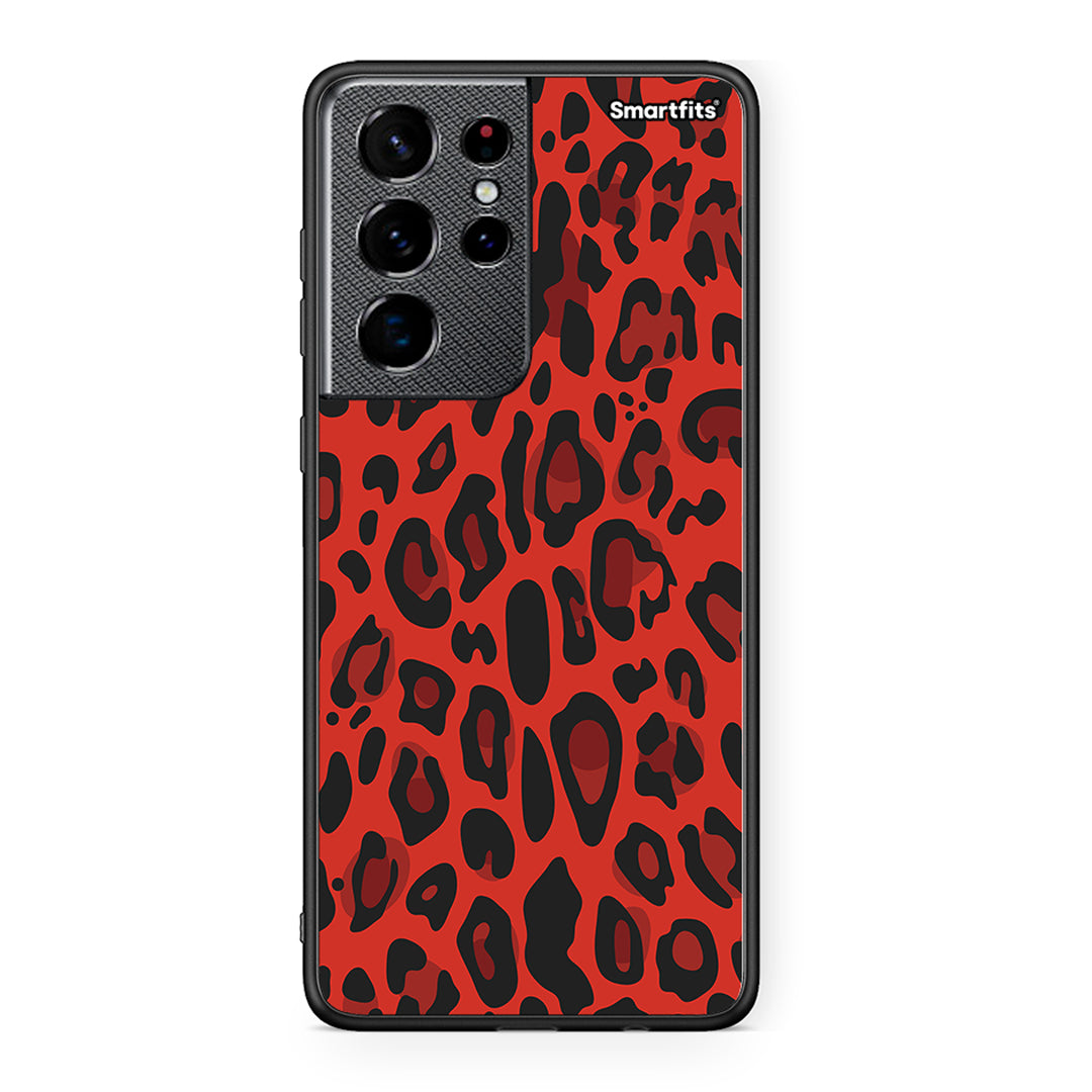 4 - Samsung S21 Ultra Red Leopard Animal case, cover, bumper