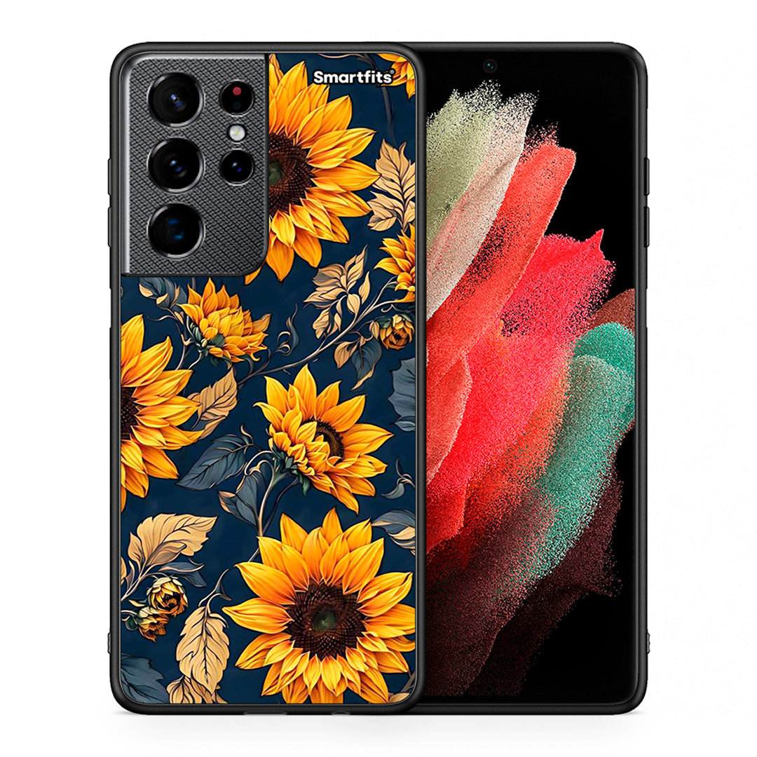 Θήκη Samsung S21 Ultra Autumn Sunflowers από τη Smartfits με σχέδιο στο πίσω μέρος και μαύρο περίβλημα | Samsung S21 Ultra Autumn Sunflowers case with colorful back and black bezels
