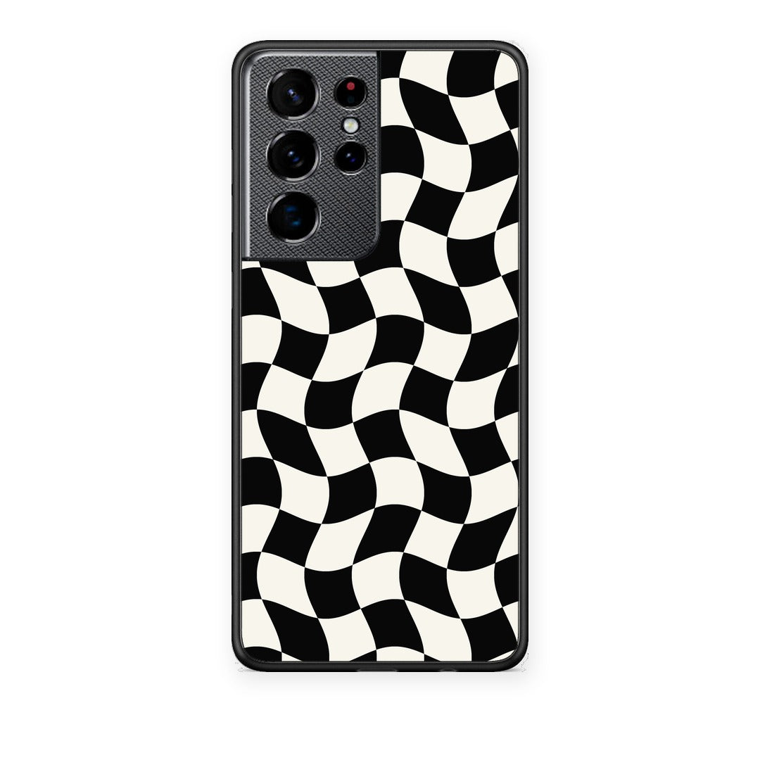 Θήκη Samsung Galaxy S21 Ultra Black and Cream Wavy Checkerboard από τη Smartfits με σχέδιο στο πίσω μέρος και μαύρο περίβλημα | Samsung Galaxy S21 Ultra Black and Cream Wavy Checkerboard case with colorful back and black bezels