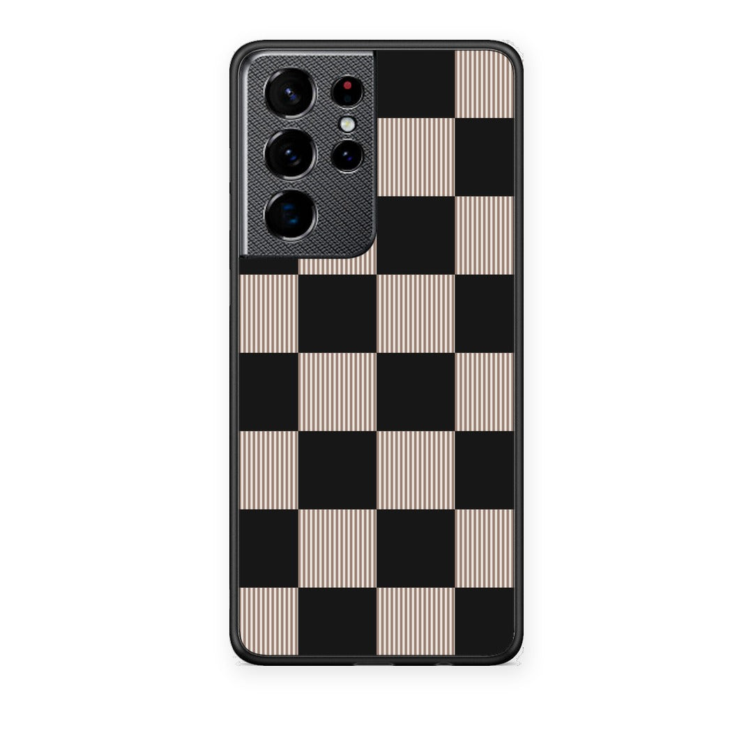 Θήκη Samsung Galaxy S21 Ultra Black and Taupe Striped Checks από τη Smartfits με σχέδιο στο πίσω μέρος και μαύρο περίβλημα | Samsung Galaxy S21 Ultra Black and Taupe Striped Checks case with colorful back and black bezels