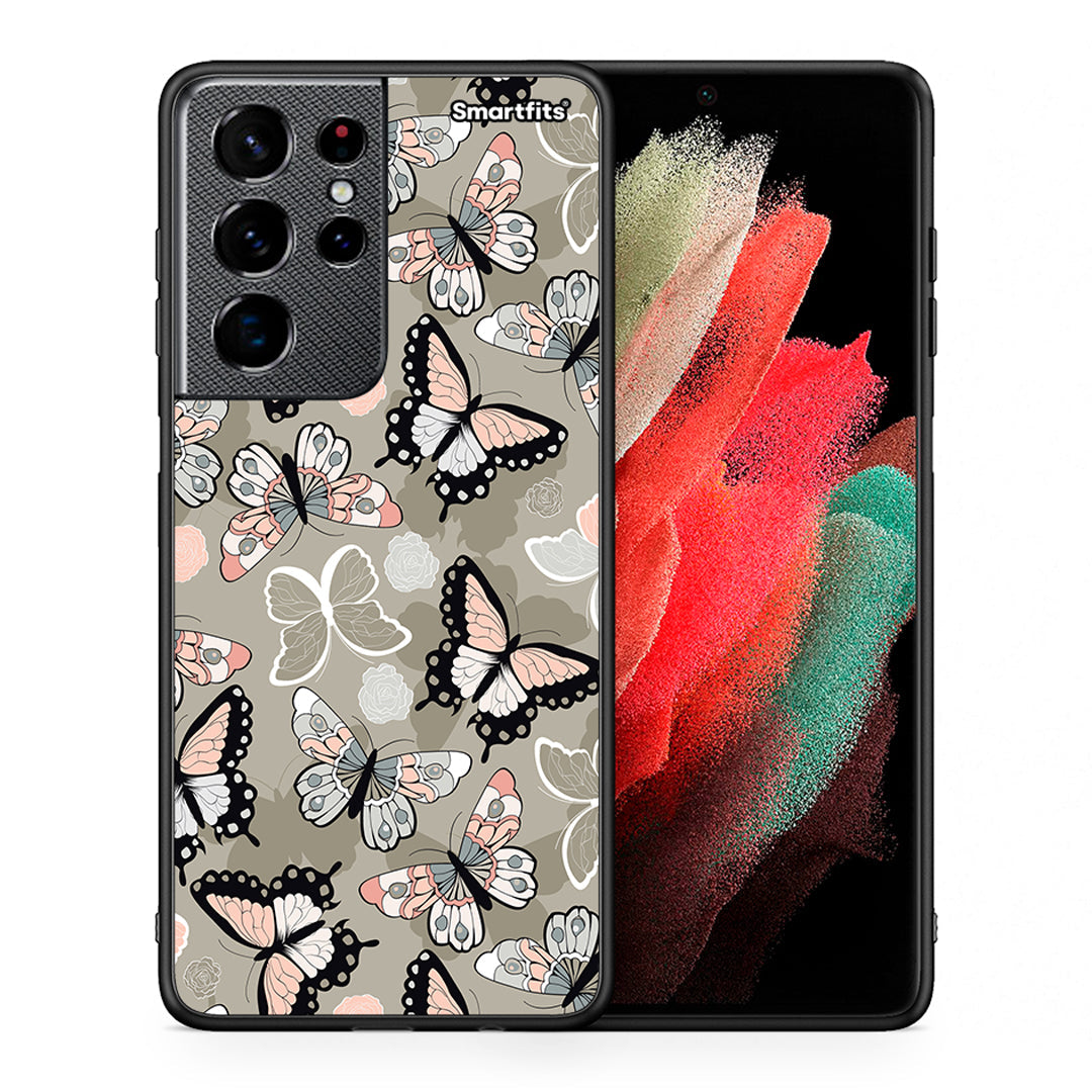 Θήκη Samsung S21 Ultra Butterflies Boho από τη Smartfits με σχέδιο στο πίσω μέρος και μαύρο περίβλημα | Samsung S21 Ultra Butterflies Boho case with colorful back and black bezels