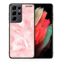 Thumbnail for Θήκη Samsung S21 Ultra Pink Feather Boho από τη Smartfits με σχέδιο στο πίσω μέρος και μαύρο περίβλημα | Samsung S21 Ultra Pink Feather Boho case with colorful back and black bezels