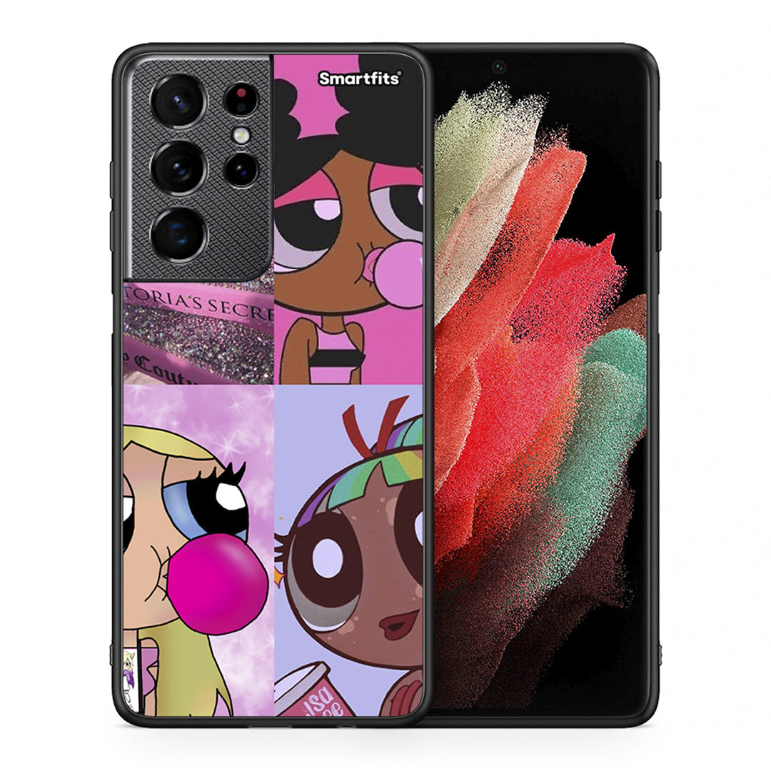 Θήκη Αγίου Βαλεντίνου Samsung S21 Ultra Bubble Girls από τη Smartfits με σχέδιο στο πίσω μέρος και μαύρο περίβλημα | Samsung S21 Ultra Bubble Girls case with colorful back and black bezels
