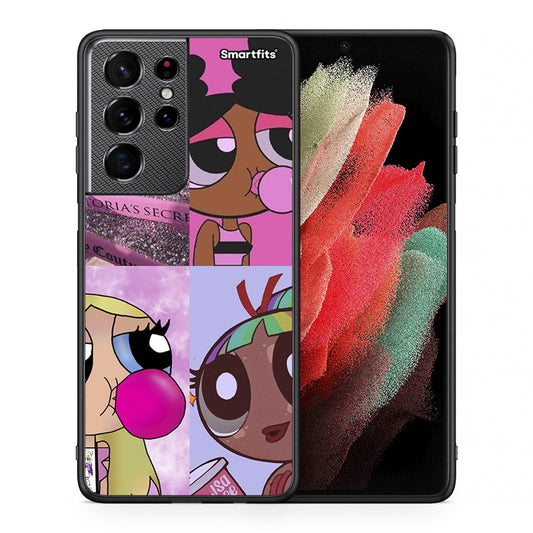 Θήκη Αγίου Βαλεντίνου Samsung S21 Ultra Bubble Girls από τη Smartfits με σχέδιο στο πίσω μέρος και μαύρο περίβλημα | Samsung S21 Ultra Bubble Girls case with colorful back and black bezels