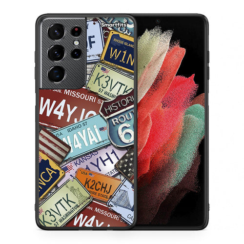 Θήκη Samsung S21 Ultra Car Plates από τη Smartfits με σχέδιο στο πίσω μέρος και μαύρο περίβλημα | Samsung S21 Ultra Car Plates case with colorful back and black bezels