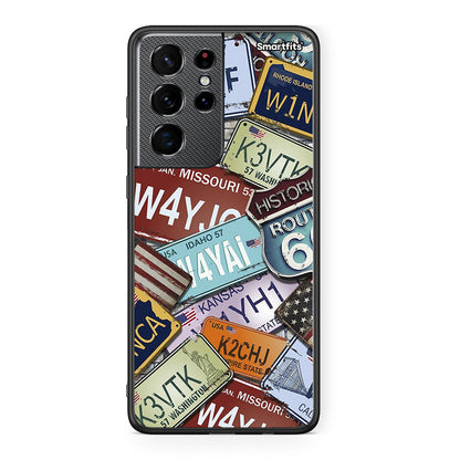 Samsung S21 Ultra Car Plates θήκη από τη Smartfits με σχέδιο στο πίσω μέρος και μαύρο περίβλημα | Smartphone case with colorful back and black bezels by Smartfits