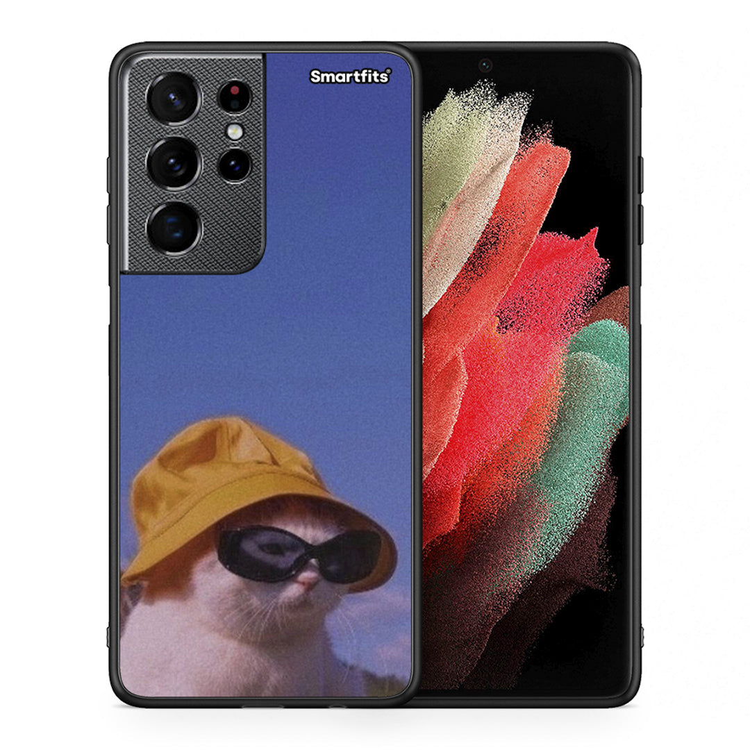 Θήκη Samsung S21 Ultra Cat Diva από τη Smartfits με σχέδιο στο πίσω μέρος και μαύρο περίβλημα | Samsung S21 Ultra Cat Diva case with colorful back and black bezels