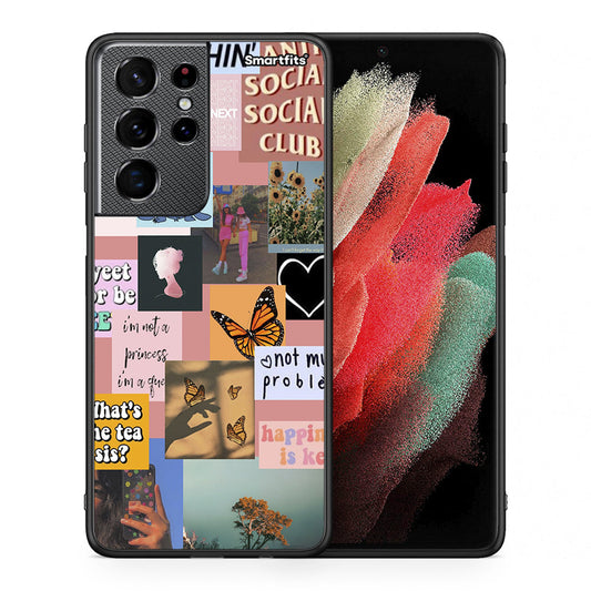 Θήκη Αγίου Βαλεντίνου Samsung S21 Ultra Collage Bitchin από τη Smartfits με σχέδιο στο πίσω μέρος και μαύρο περίβλημα | Samsung S21 Ultra Collage Bitchin case with colorful back and black bezels