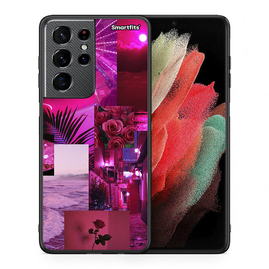 Θήκη Αγίου Βαλεντίνου Samsung S21 Ultra Collage Red Roses από τη Smartfits με σχέδιο στο πίσω μέρος και μαύρο περίβλημα | Samsung S21 Ultra Collage Red Roses case with colorful back and black bezels