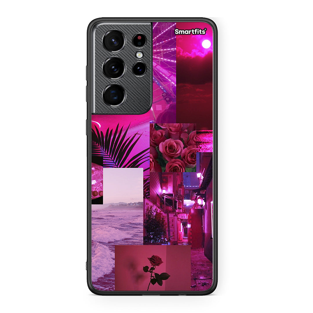 Samsung S21 Ultra Collage Red Roses Θήκη Αγίου Βαλεντίνου από τη Smartfits με σχέδιο στο πίσω μέρος και μαύρο περίβλημα | Smartphone case with colorful back and black bezels by Smartfits
