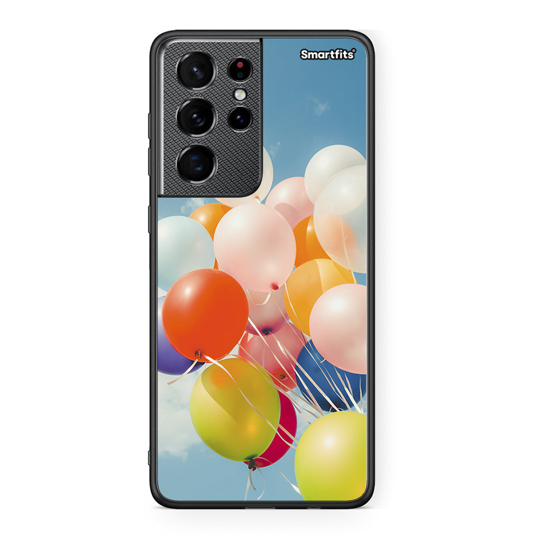 Samsung S21 Ultra Colorful Balloons θήκη από τη Smartfits με σχέδιο στο πίσω μέρος και μαύρο περίβλημα | Smartphone case with colorful back and black bezels by Smartfits