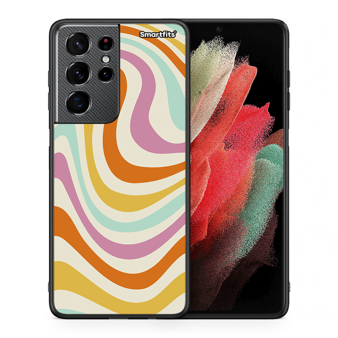Θήκη Samsung S21 Ultra Colourful Waves από τη Smartfits με σχέδιο στο πίσω μέρος και μαύρο περίβλημα | Samsung S21 Ultra Colourful Waves case with colorful back and black bezels