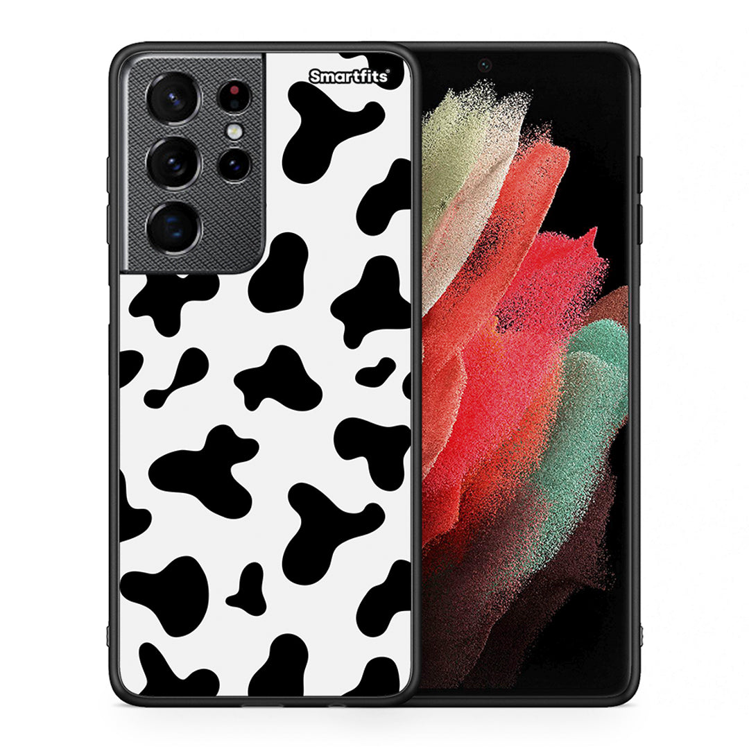 Θήκη Samsung S21 Ultra Cow Print από τη Smartfits με σχέδιο στο πίσω μέρος και μαύρο περίβλημα | Samsung S21 Ultra Cow Print case with colorful back and black bezels