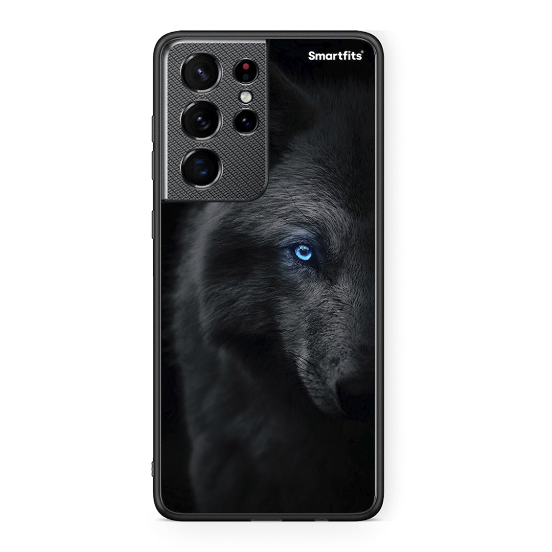 Samsung S21 Ultra Dark Wolf θήκη από τη Smartfits με σχέδιο στο πίσω μέρος και μαύρο περίβλημα | Smartphone case with colorful back and black bezels by Smartfits